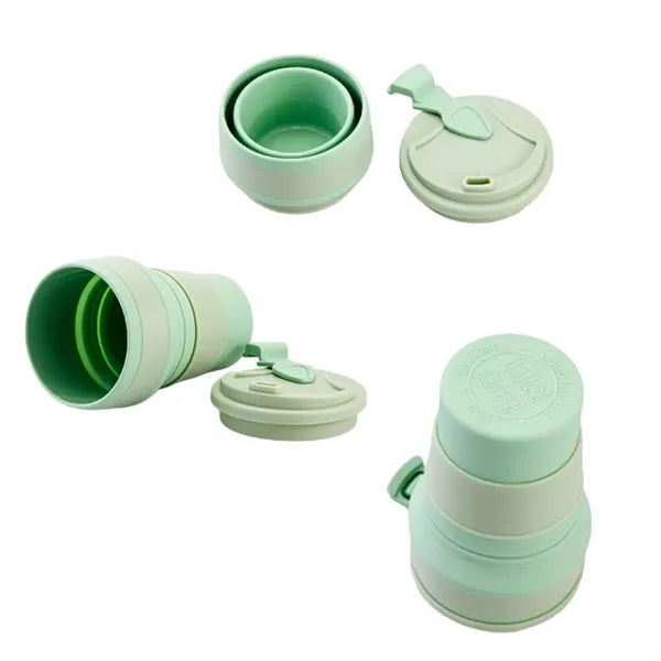 12Oz Collapsible Silicone Travel Mugs with Plastic Lids