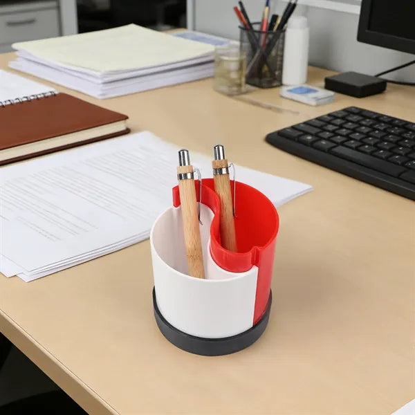 Round Plastic Desk Pen Holder W/ 2 Compartments