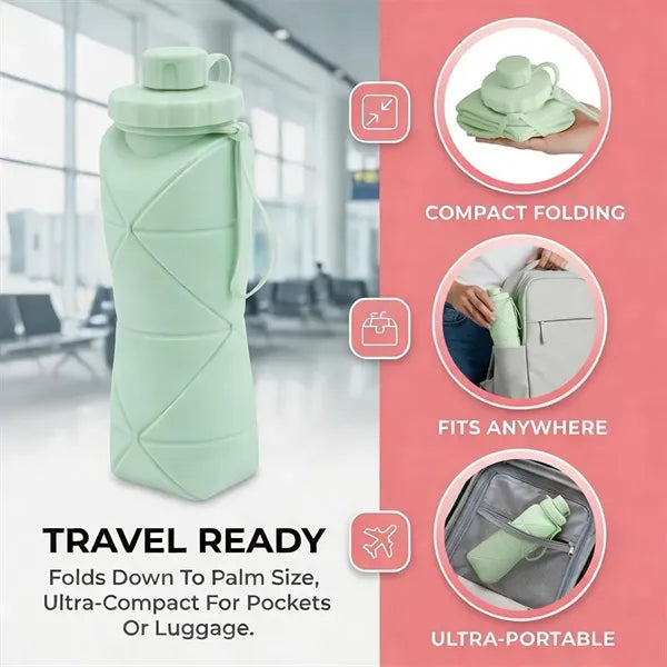20oz Collapsible Silicone Travel Water Bottle Foldable Cup