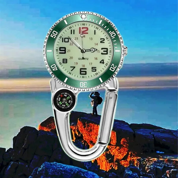 Luminous Quartz Carabiner Clip Watch with Compass