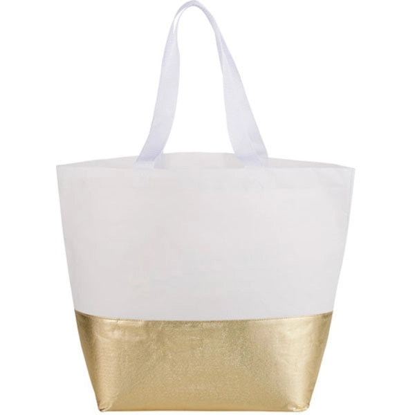 Large Laminated Non-Woven Metallic Bottom Tote