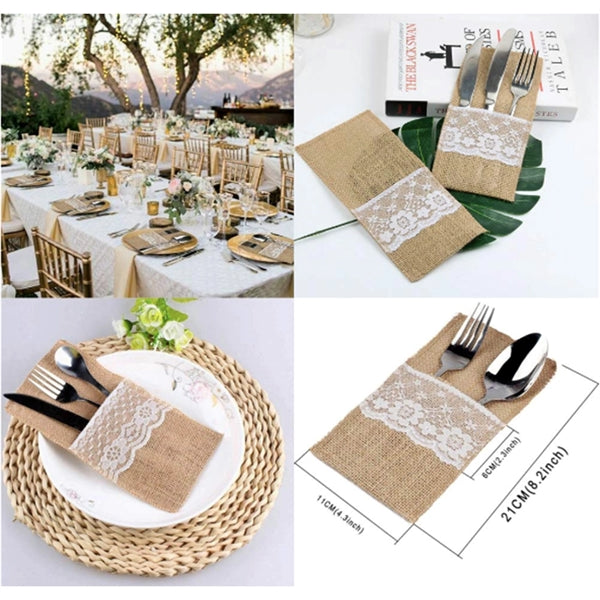 Burlap Lace Utensil Holders