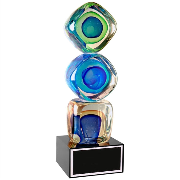 9 1/4" Stacked Blocks Art Glass with Square Black Base