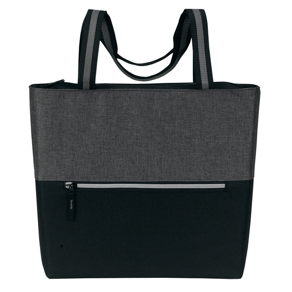 Two-Tone Zippered Tote Bag with Shoulder-Length Handles