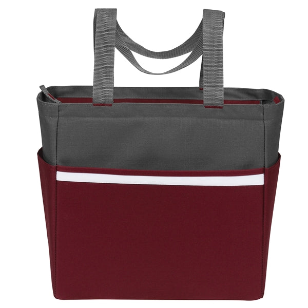 Two-Tone Accent Zipper Tote Bag