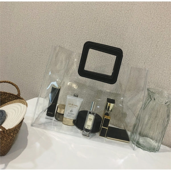 Popular Clear Vinyl Candy Tote Bag With Leather Handles