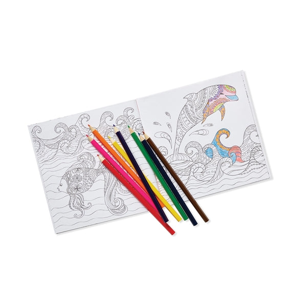 Deluxe 7" x 7" Adult Coloring Book & 8-Color Pencil Set