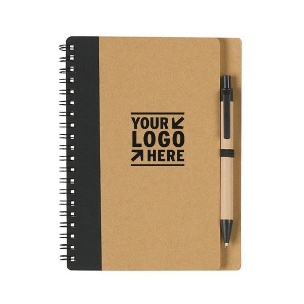 Lined Spiral Kraft Notebook with Pen In Holder