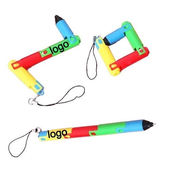 Foldable Plastic Puzzle Ballpoint Pen with Hanging Chain