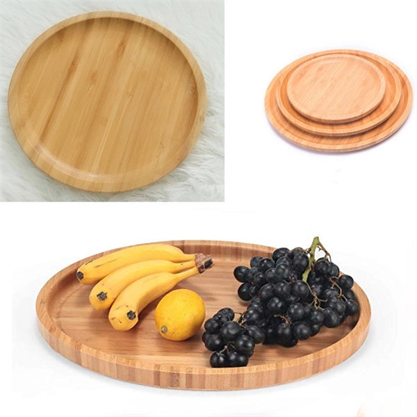 Durable Bamboo Round Coffee Tea Serving Tray