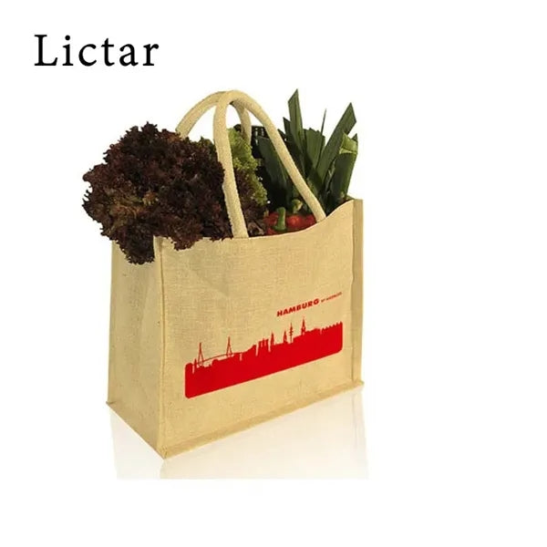 Organic Food Storage Jute Burlap Shopping Tote Bag