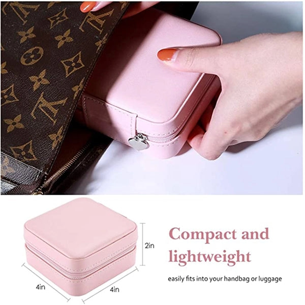 Portable Mini Jewelry Travel Case with Zipper Mirror