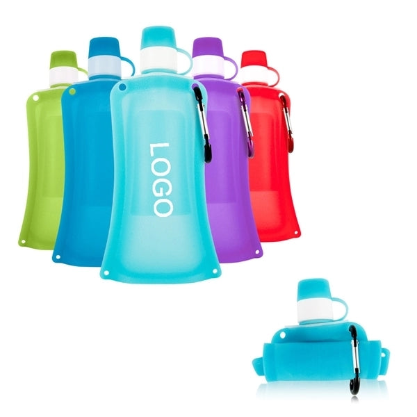 17oz Collapsible Silicone Water Bottle W/ Carabiner