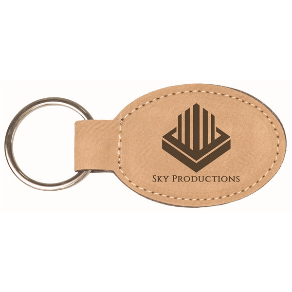 3" x 1 3/4" Laserable Leatherette Oval Keychain