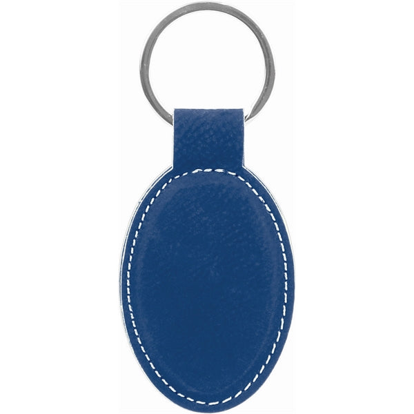 Blue/Silver Laser engraved Leatherette Oval Keychain