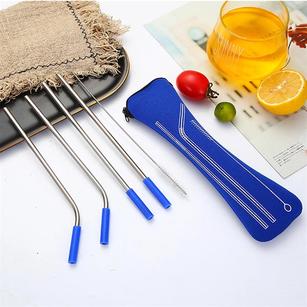 Metal Drinking Straw Set with Travel Pillow Shape Case
