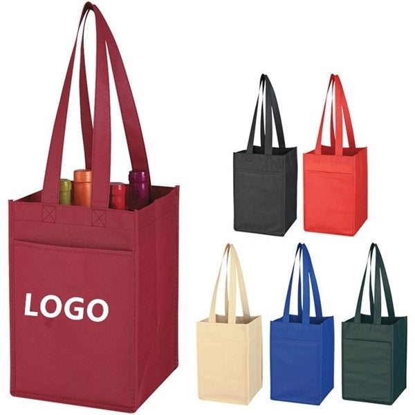 Non-Woven 4 Bottles Wine Tote Bag
