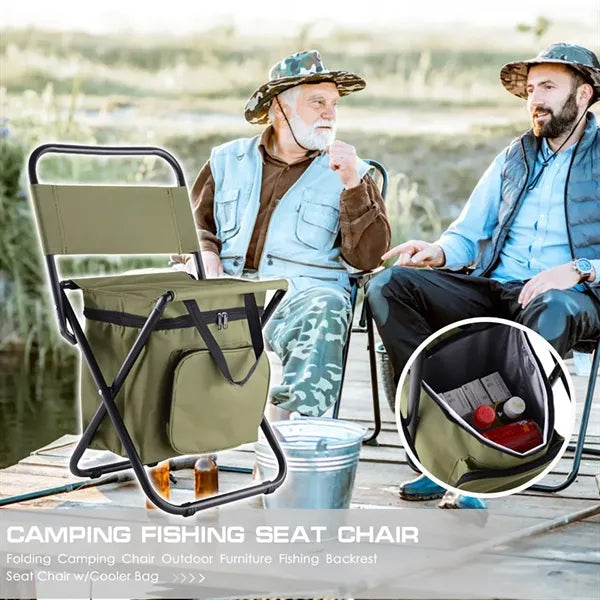 Foldable Camping Chair with Cooler Bag Compact Fishing Stool