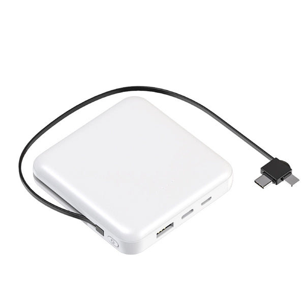 Square 10000 mAh Power Bank with Built in Cable