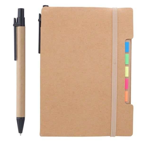 Notebook with Pen and Sticky Flags