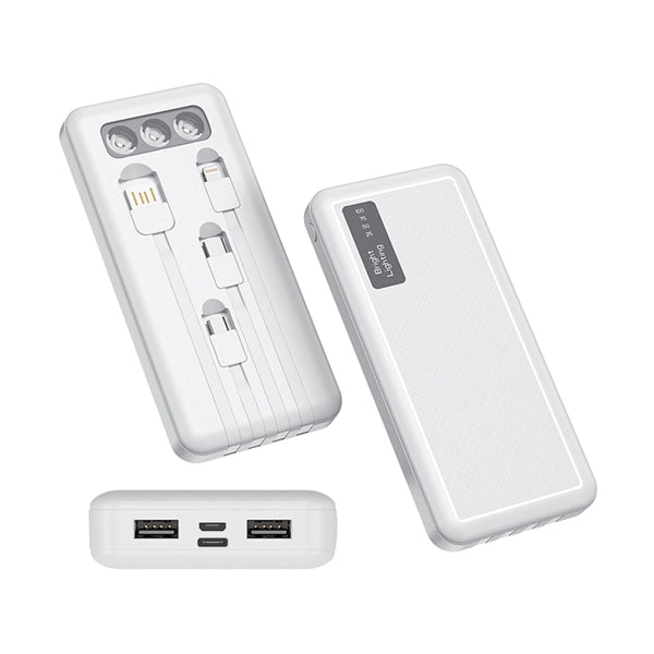 Power Bank with LED Flashlight and 4 Built-in Cables - 10000