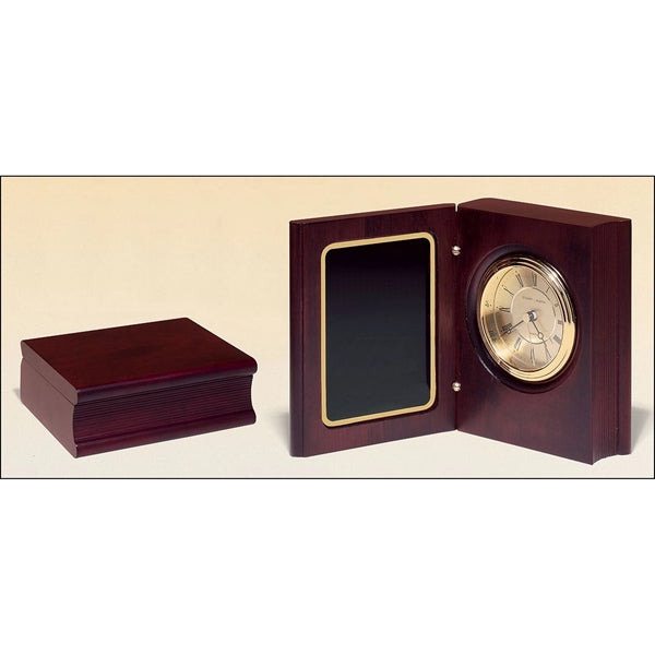 Handrubbed Rich Mahogany Finish Book Clock. 5 3/8x4.25