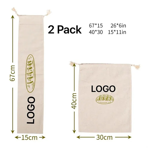 Natural Linen Bread Bags 2Pack 100% Flax Linen for Homemade