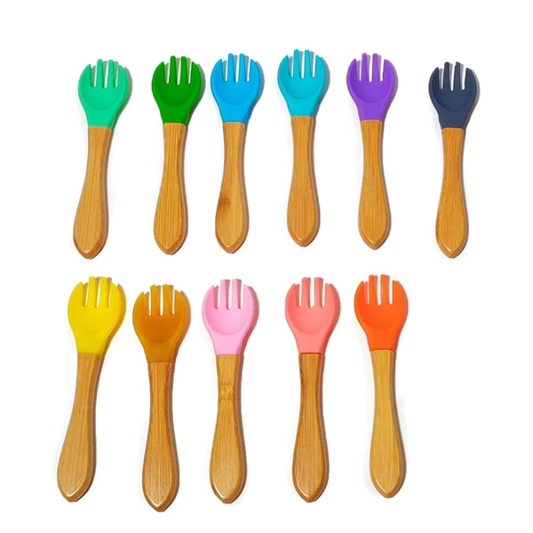 Baby Silicone Utensil Set with bamboo handles
