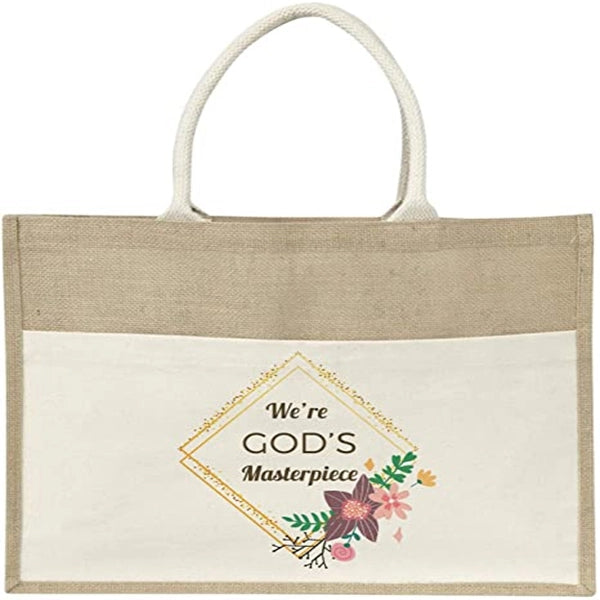 Large Grocery Jute Tote Bags w/ Front Pocket