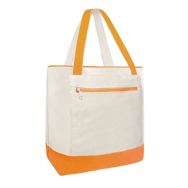 14oz Canvas Tote Bag w/Zipper Closure & Front Pocket