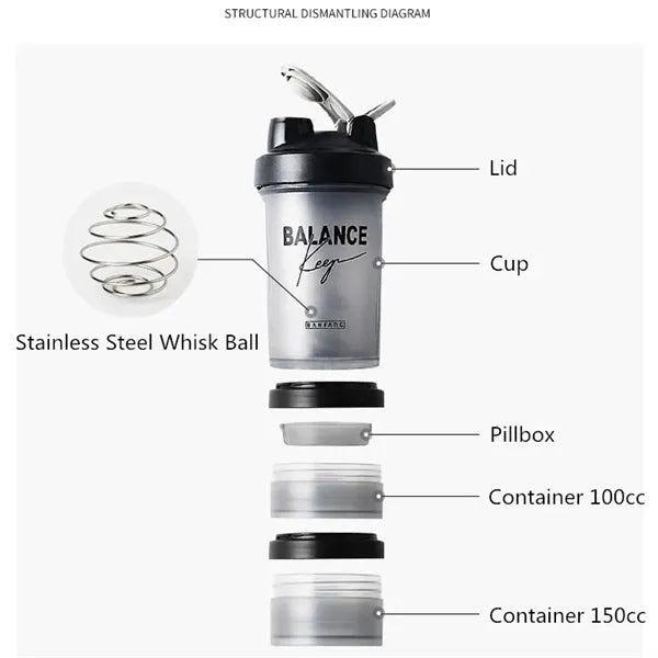 22oz 3 Layers Gym Protein Shaker Bottle