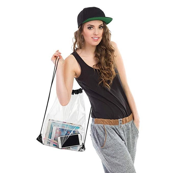 Clear Vinyl Waterproof Stadium Drawstring Backpack