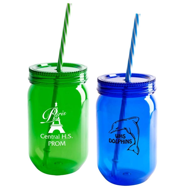 Plastic Mason Jar With Straw
