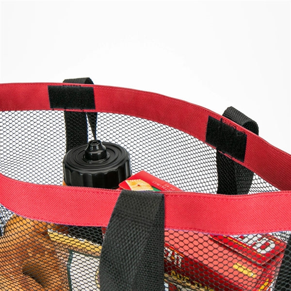 Printed Mesh Beach Tote Bag with Insulated Cooler