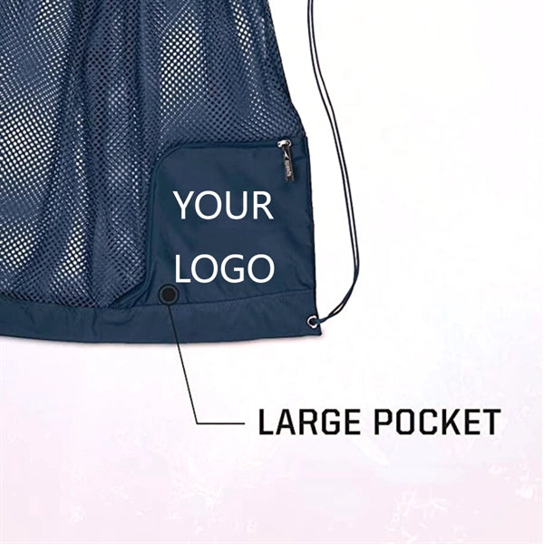 Mesh Drawstring Bag with Exterior Pocket