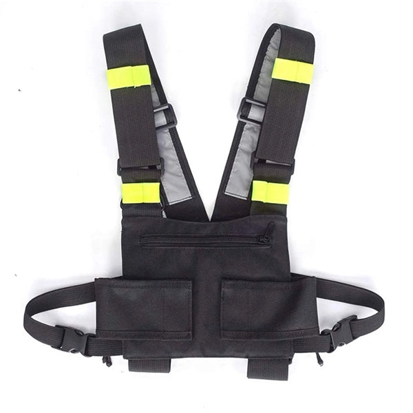 Adjustable black tactical vest with reflective strip