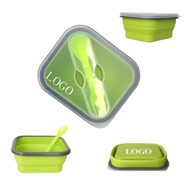 Collapsible Silicone Lunch Box with Fork & Spoon