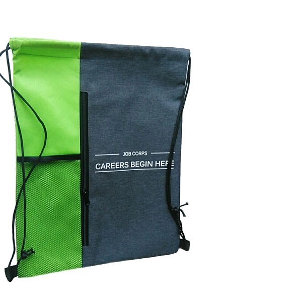Drawstring Bag With Zipper and Mesh Pocket