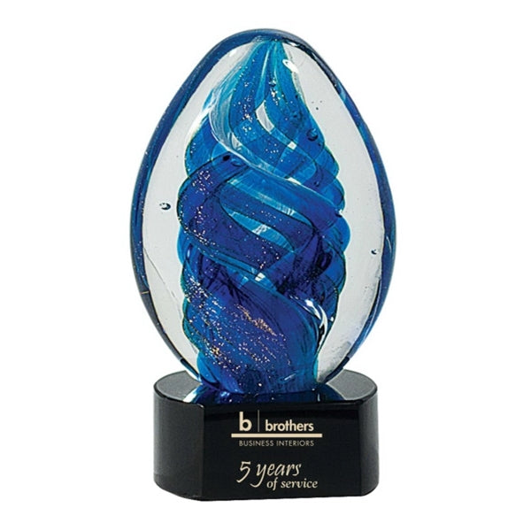 Blue Swirl Art Glass on Black Crystal Base