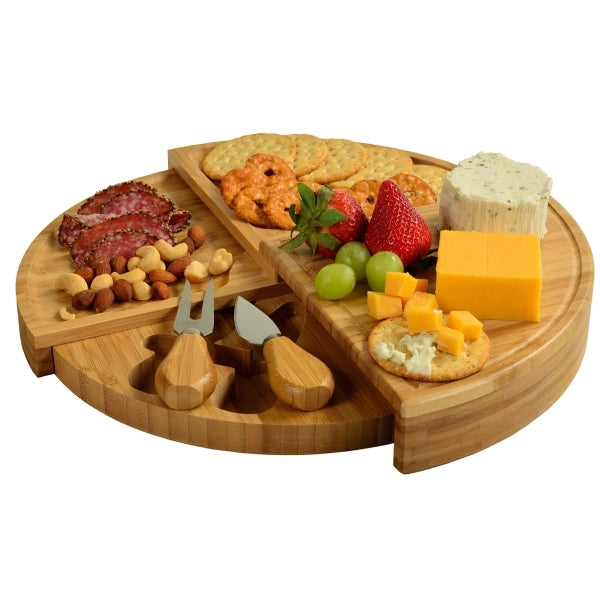 Patented Multi Level Bamboo Charcuterie Board Compact 14 Dia