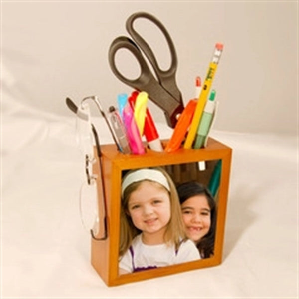 Wooden Pencil Holder with Photo Tile