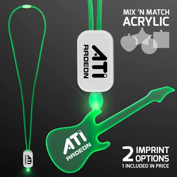 LED Neon Lanyards with Acrylic Guitar Pendant