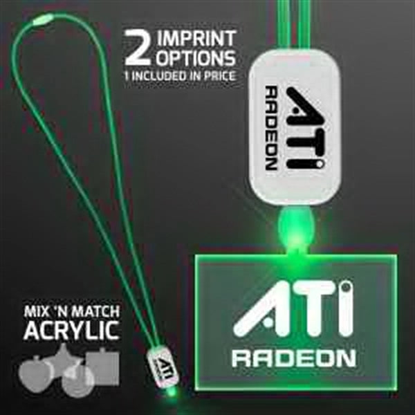 LED Green Lanyard with Acrylic Rectangle Pendant-