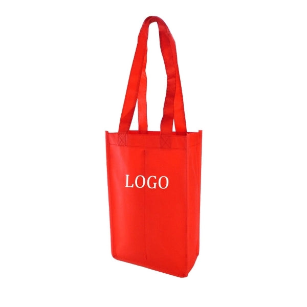 Printed Logo Non-woven Two Packed Bottles Wine Tote Bag