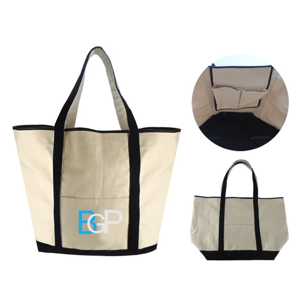 Two-Tone Accent Gusseted Canvas Boat Tote Bags