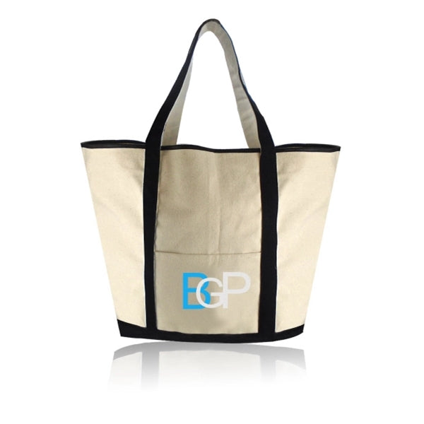Two-Tone Accent Gusseted Canvas Boat Tote Bags