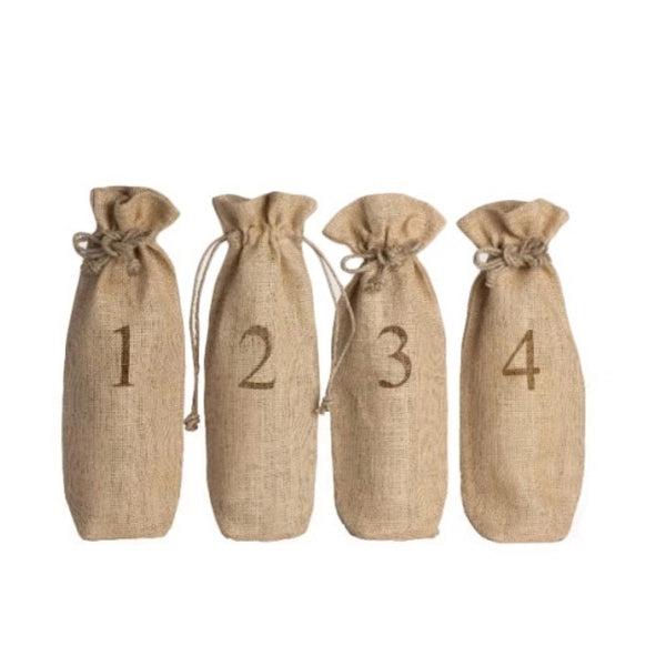 Jute Blind Wine Tasting Sacks- Set of 4 (with numbers)