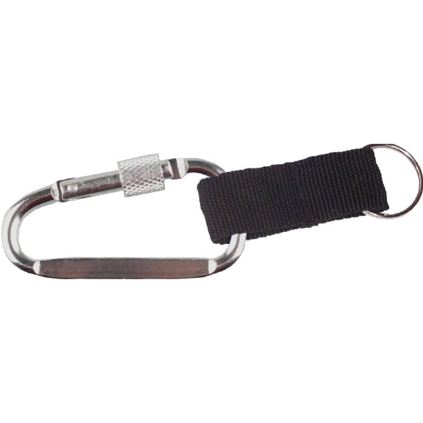 Carabiner with Secured Screw and Strap