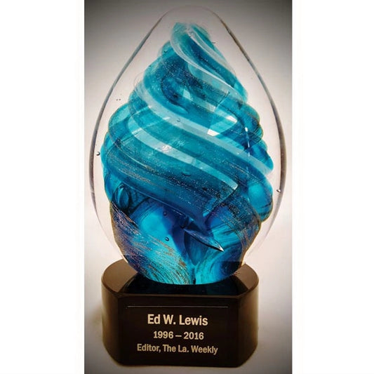 Blue Swirl Art Glass on Black Crystal Base