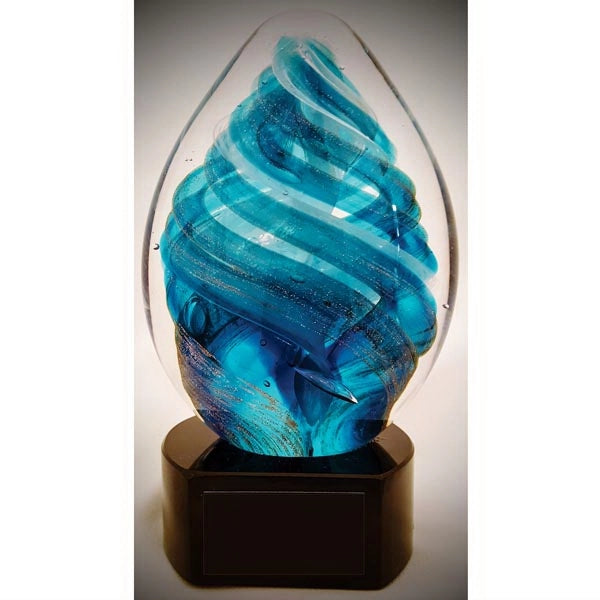 Blue Swirl Art Glass on Black Crystal Base